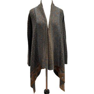 Anthropologie Field Flower Cardigan Sweater Gray Brown Open Front Boho Aztec S